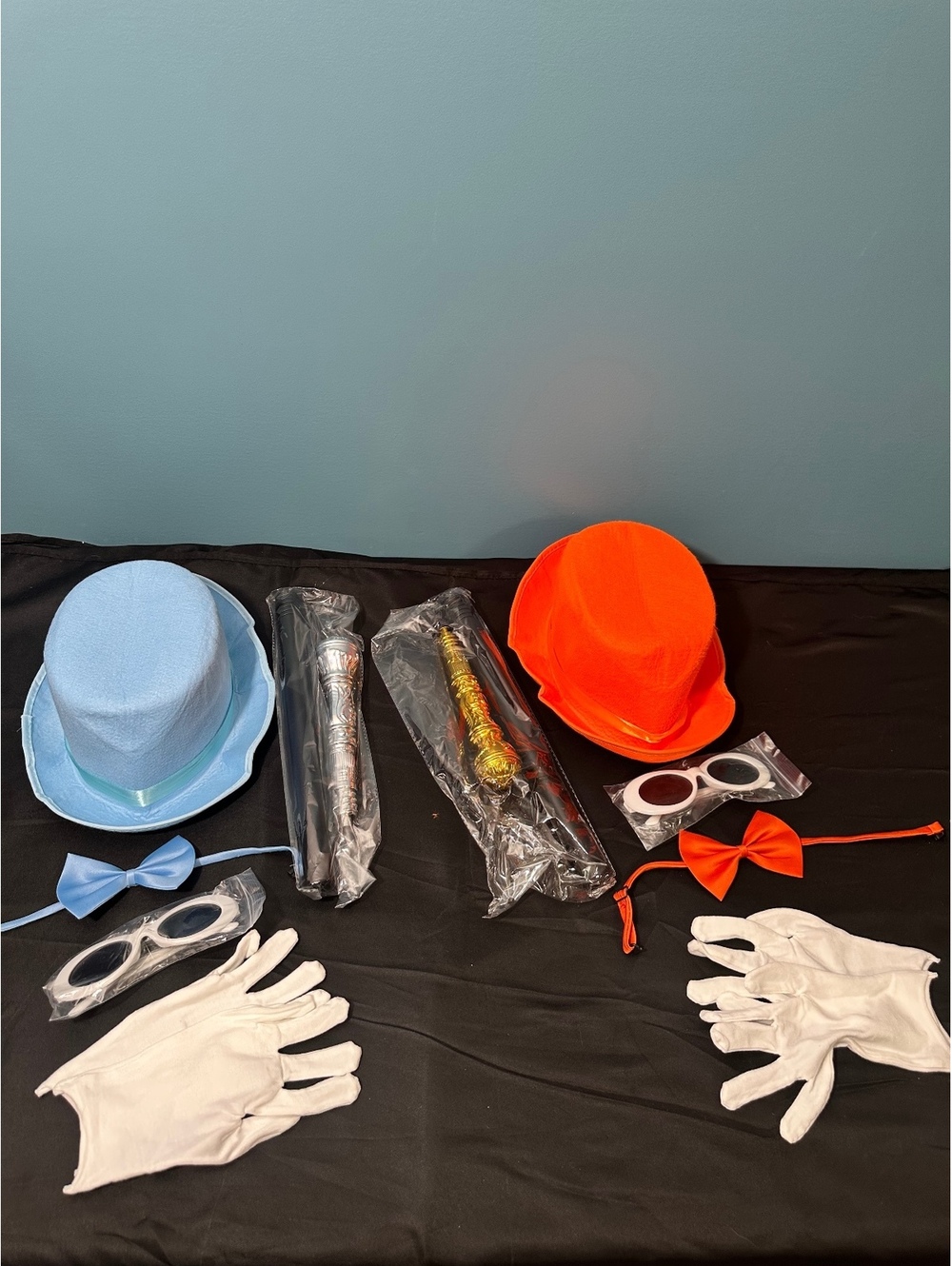 Dumb & Dumber Costume Accessory Set with Top Hats, Gloves, Bow Ties, Sunglasses,